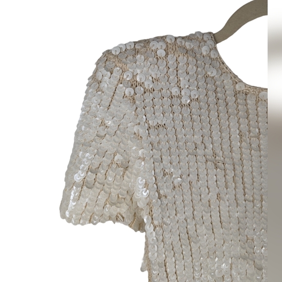Vintage E. Haas & Co Sequin Wool Top Open Back Puff Sleeve Cream Rare Find Sze M - Picture 11 of 13